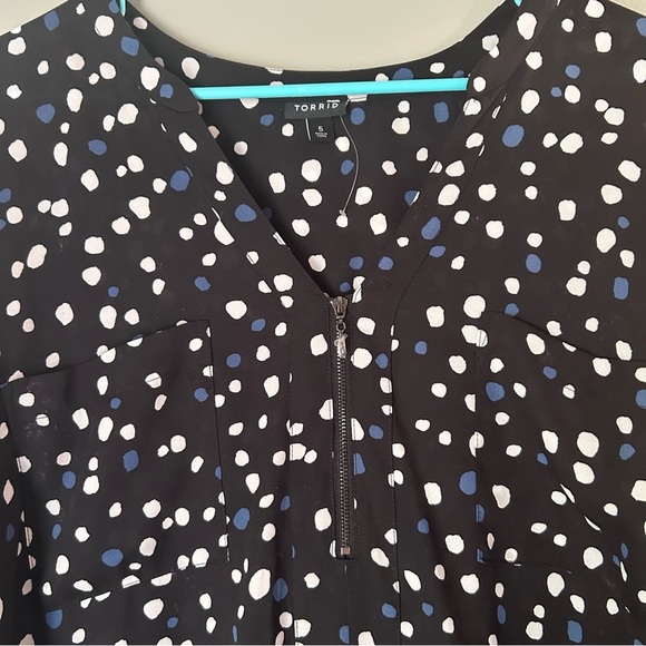 TORRID Black Georgette Top with White and Blue Polka Dots - Picture 3 of 5